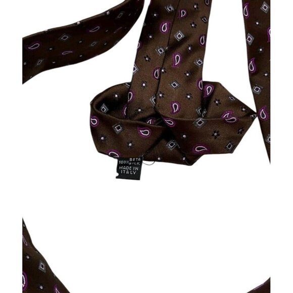 KITON 7fold 100% Silk Necktie LUXURY Brown Geometric Paisley Floral W:3.6" EUC - Picture 3 of 5